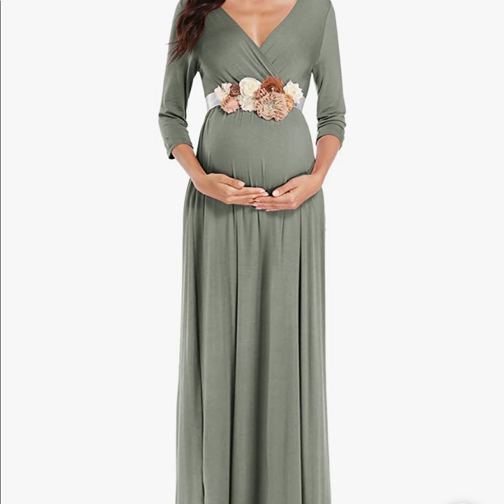 Light green maternity dress with sash - baby shower dress